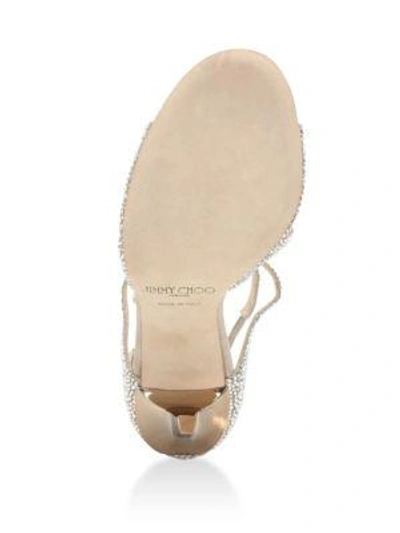 Shop Jimmy Choo Lang Memento 100 Strappy Crystal & Suede Sandals In Natural