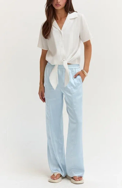 Crescent Satin Pull On Pants In Blue