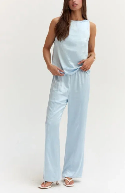 Crescent Satin Pull On Pants In Blue