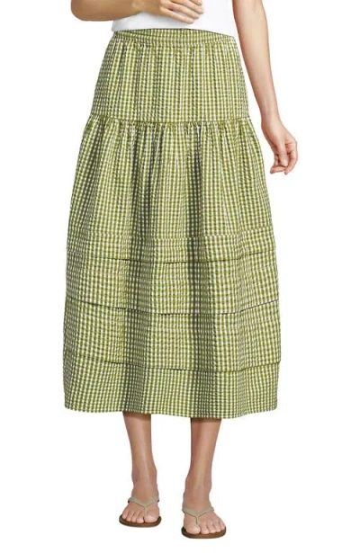 Lands' End Plus Size Seersucker Pull On Midi Skirt