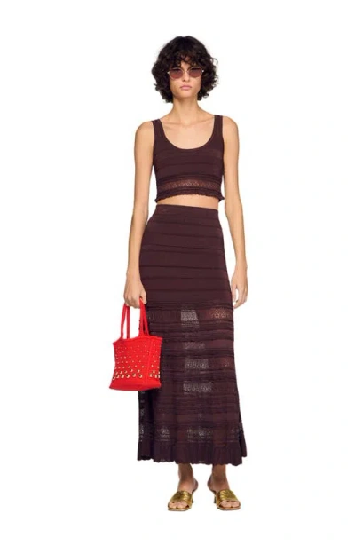 Sandro Eulalia Studded Crochet Mesh Tote Bag In Red