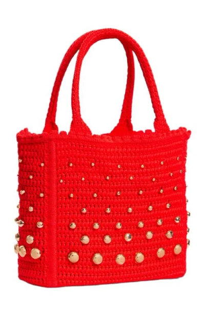 Sandro Eulalia Studded Crochet Mesh Tote Bag In Red