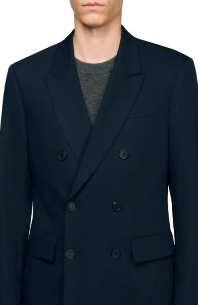 Sandro Double-breasted Suit Jacket In Blue