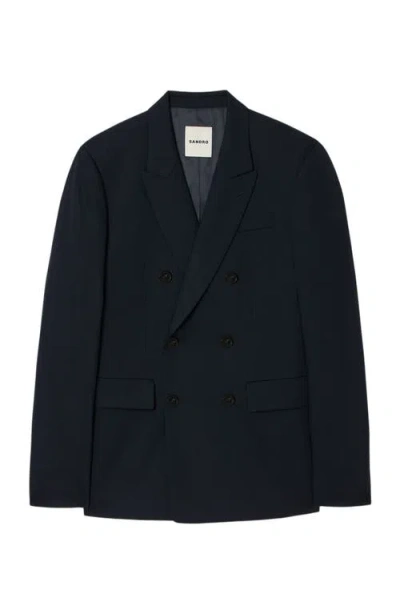 Sandro Double-breasted Suit Jacket In Blue