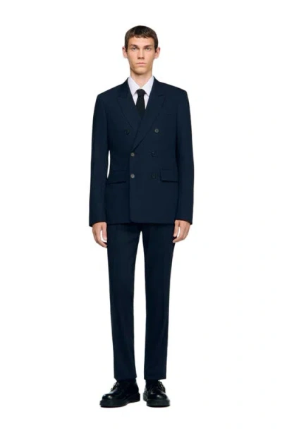 Sandro Double-breasted Suit Jacket In Blue