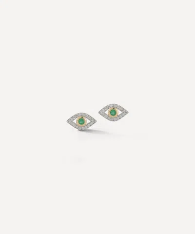 Mateo 14ct Gold Emerald Evil Eye Stud Earrings In Gray