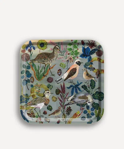 Avenida Home Bird In The Dunes Square Birch Wood Tray In Multi