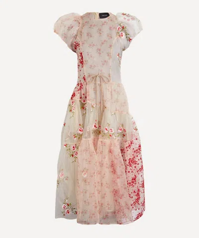 Simone Rocha Women's Sheer Puff Sleeve Patchwork Flounce Dress In Multi