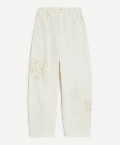 Aje Women's Halo Embroidered Barrel-leg Denim Trousers In White