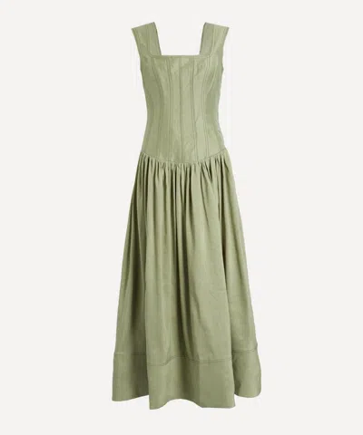 Aje Spirelle Linen-blend Midi Dress In Green