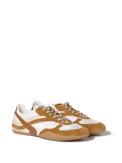Miu Miu Gymnasium Sneakers In Technical Fabric And Suede In Brown