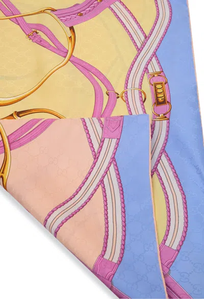 Gucci Gg Horsebit Silk Jacquard Scarf In Multi