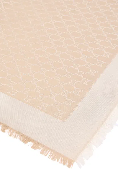 Gucci Shawl In Wool And Silk Gg In Neutral