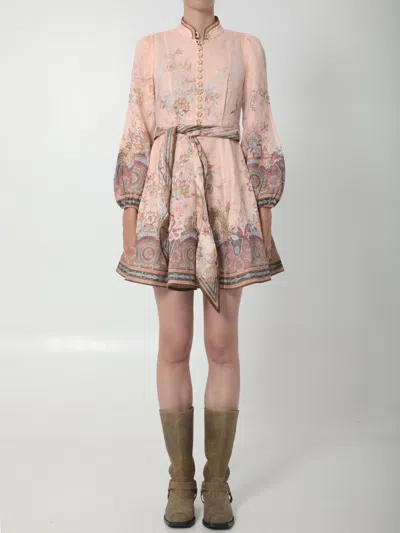 Zimmermann Womens Pink Paisley Alchemy Belted Floral-print Linen Mini Dress In Pink
