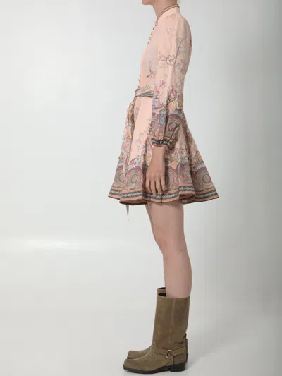 Zimmermann Womens Pink Paisley Alchemy Belted Floral-print Linen Mini Dress In Pink