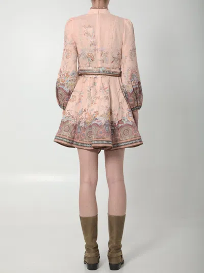 Zimmermann Womens Pink Paisley Alchemy Belted Floral-print Linen Mini Dress In Pink