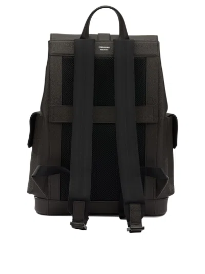 Ferragamo Leather Backpack Double Front Pockets In Brown