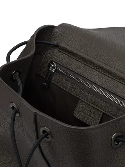 Ferragamo Leather Backpack Double Front Pockets In Brown