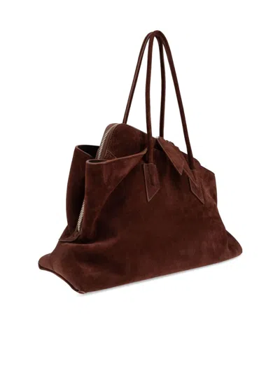 Attico Rectangular Suede Finish Double Handles Shoulder Bag In Brown
