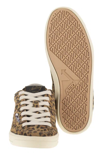 Autry Windscape Low Sneakers In Leopard And Black Suede In Animal Print