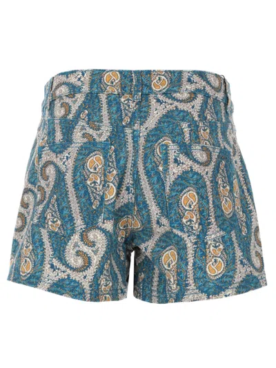 Etro Paisley Denim Shorts Belt Loops Pockets In Blue
