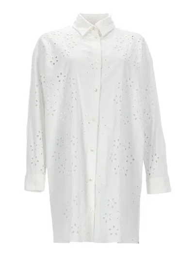 Herno Long Shirt With Perforated Pattern In White
