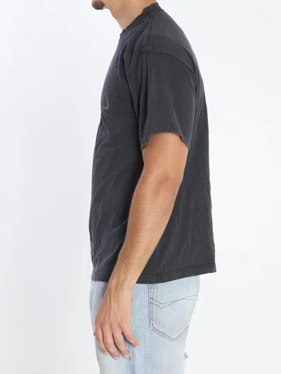 Balenciaga Men Black Crewneck T-shirt With Logo Print On The Front In Cotton Man In Blue