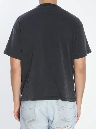 Balenciaga Men Black Crewneck T-shirt With Logo Print On The Front In Cotton Man In Blue