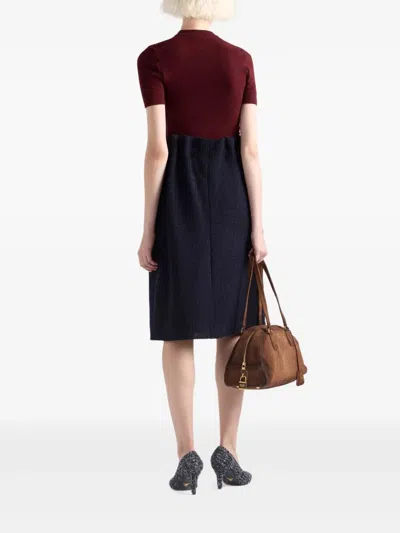 Prada Short-sleeved Wool Sweater With Pendants In Burgundy