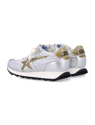 Golden Goose Running Marathon Nylon Upper Lamineted Toe And Spur Printed Star Glitter Heel Shoes In Multi