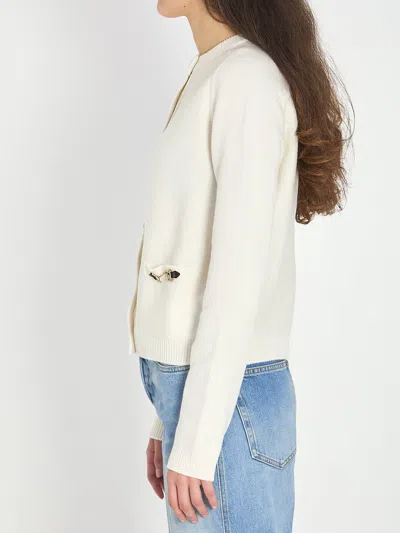 Gucci Women Wool And Cashmere Cardigan With Metal Horsebit In White