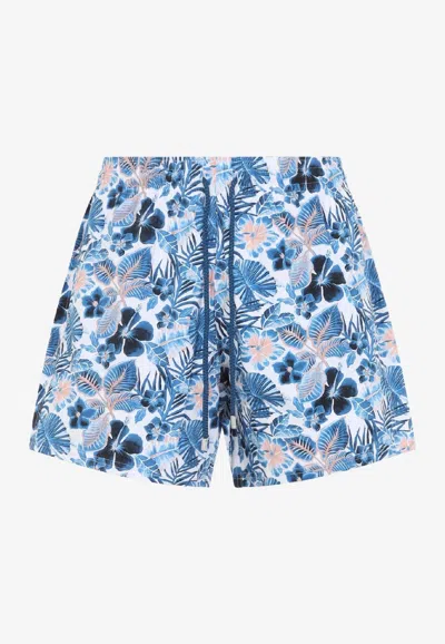 Vilebrequin Moorise Straight-leg Mid-length Printed Recycled Swim Shorts In Blue