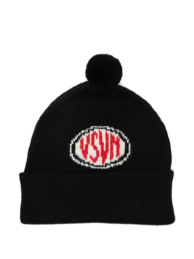 Visvim Logo-intarsia Pompom Beanie Hat In Black