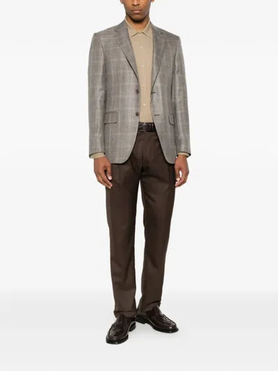 Canali Check-pattern Single-breasted Blazer In Brown