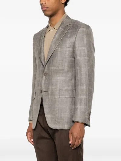Canali Check-pattern Single-breasted Blazer In Brown