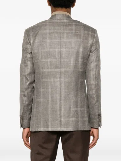 Canali Check-pattern Single-breasted Blazer In Brown