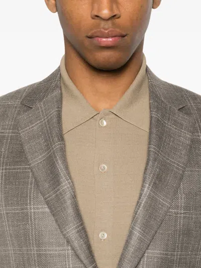Canali Check-pattern Single-breasted Blazer In Brown