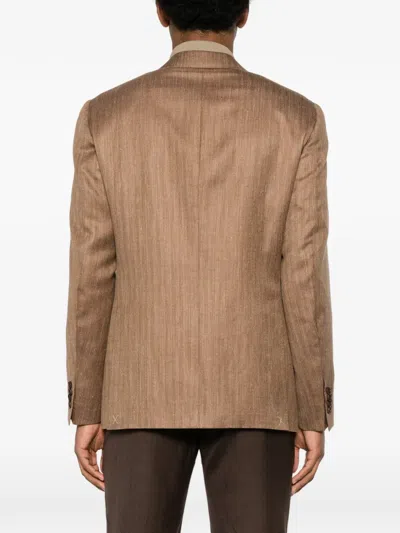 Canali Herringbone-pattern Notch-lapels Blazer In Brown