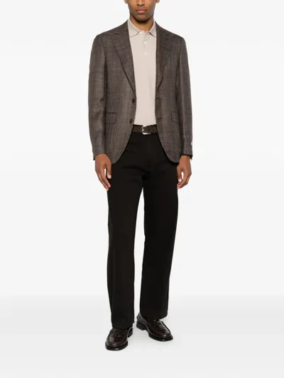 Canali Check-pattern Single-breasted Blazer In Brown