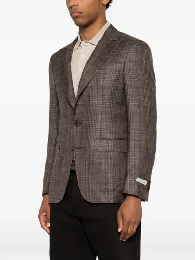 Canali Check-pattern Single-breasted Blazer In Brown