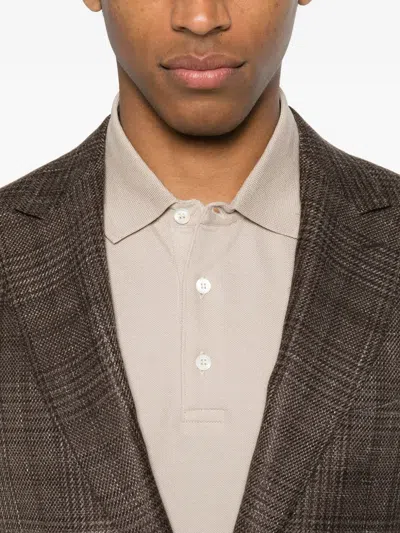 Canali Check-pattern Single-breasted Blazer In Brown