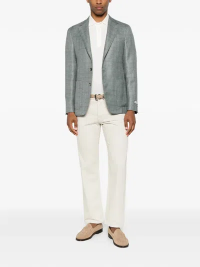 Canali Check-pattern Blazer In Blue
