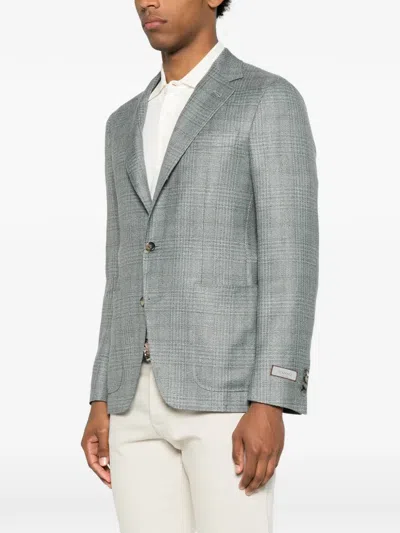 Canali Check-pattern Blazer In Blue