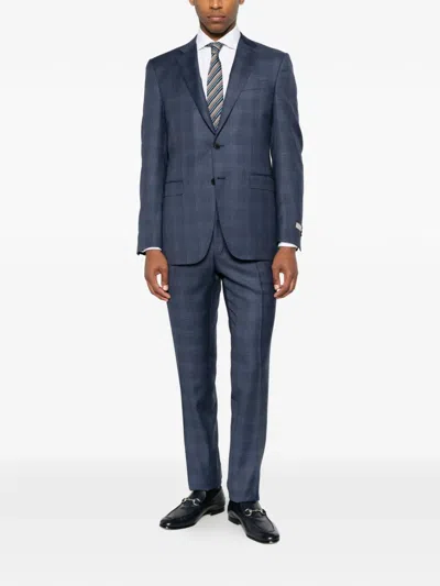Canali Check-pattern Wool Suit In Blue