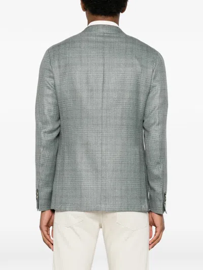 Canali Check-pattern Blazer In Blue