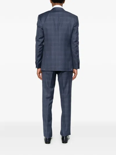 Canali Check-pattern Wool Suit In Blue