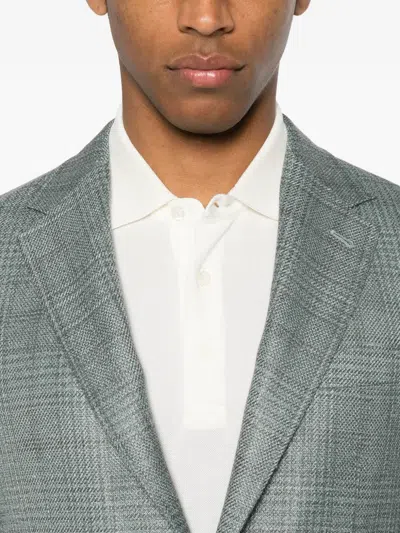 Canali Check-pattern Blazer In Blue