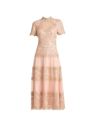 Tadashi Shoji Stelly Lotus Embroidered Tulle Midi Dress In Neutral
