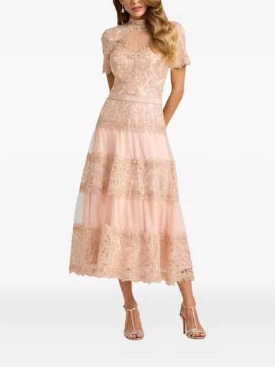 Tadashi Shoji Stelly Lotus Embroidered Tulle Midi Dress In Neutral