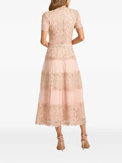 Tadashi Shoji Stelly Lotus Embroidered Tulle Midi Dress In Neutral